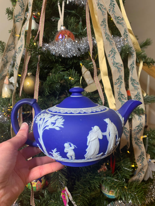 Wedgwood Jasperware Dark Cobalt Blue Teapot - Excellent condition!