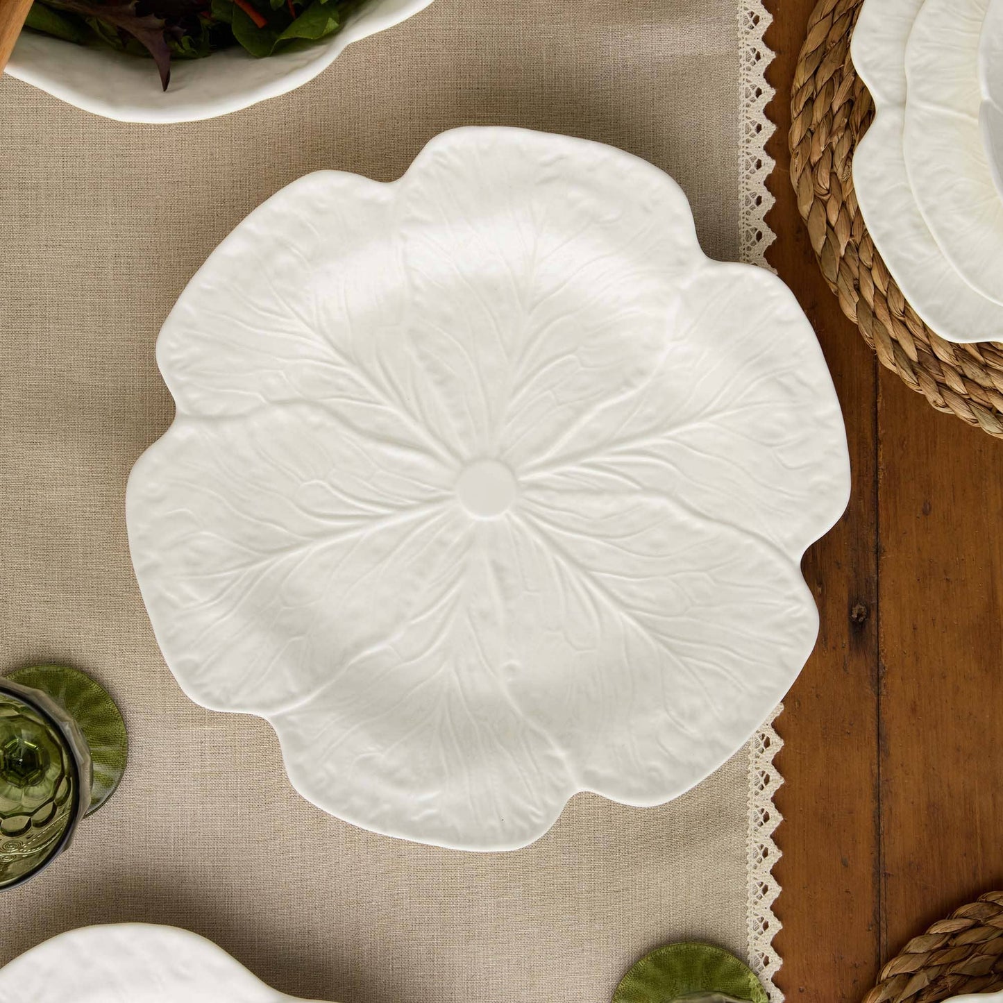 White Cabbage Ceramic Charger Plate | 13”D