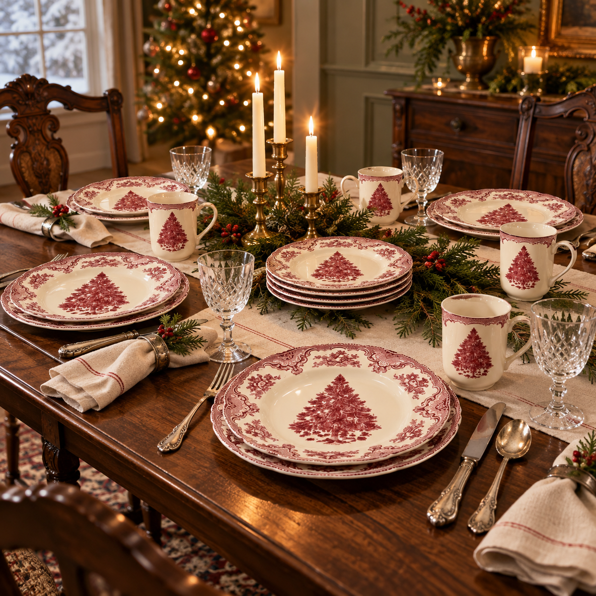 Johnson Brothers 18 Piece Set Red Christmas Tree Dinnerware