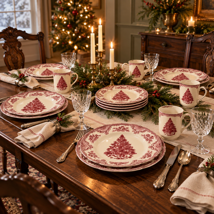 Johnson Brothers 18 Piece Set Red Christmas Tree Dinnerware