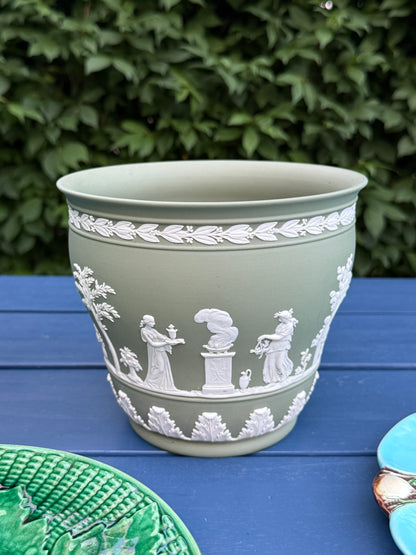 Large, 7" TALL Wedgwood Sage Green Jasperware Planter | Style DA4385 | Made in England