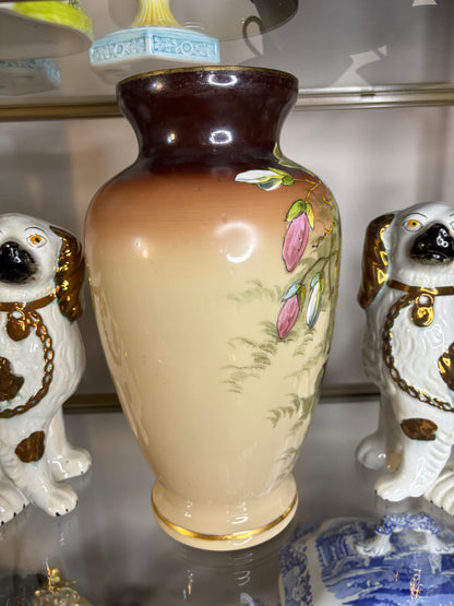 Stunning Bristol glass vase featuring handpainted florals!