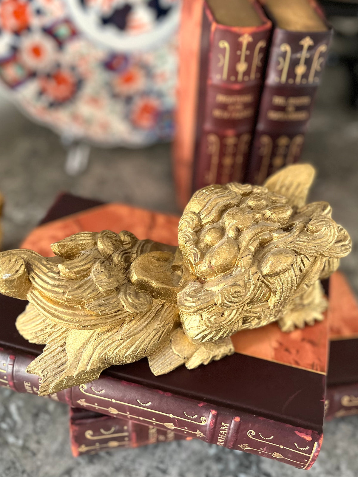 Live 09/15 Fabulous Antique Pair Of Hand Carved Wood Gilded Shishi Lions