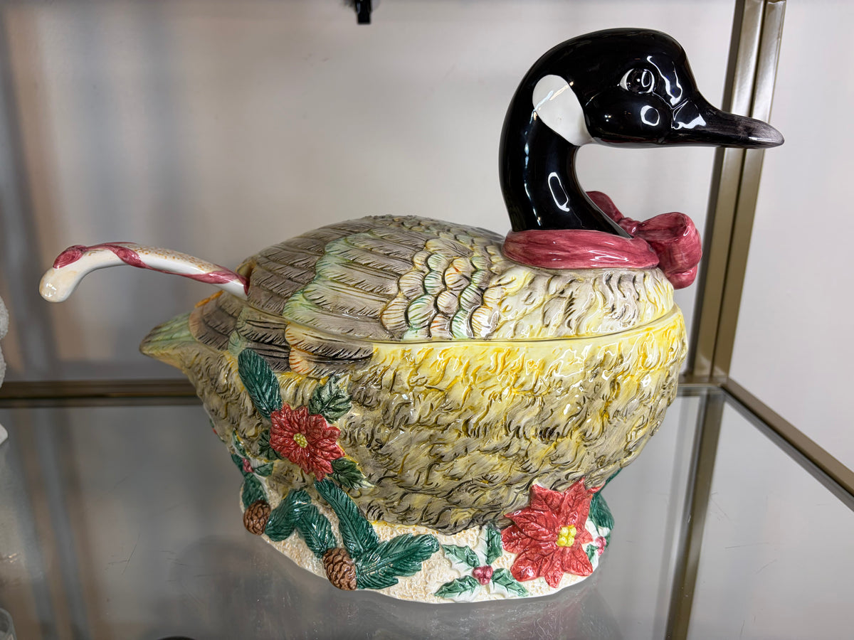 Beautiful Christmas goose tureen with ladle!