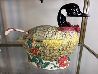 Beautiful Christmas goose tureen with ladle!