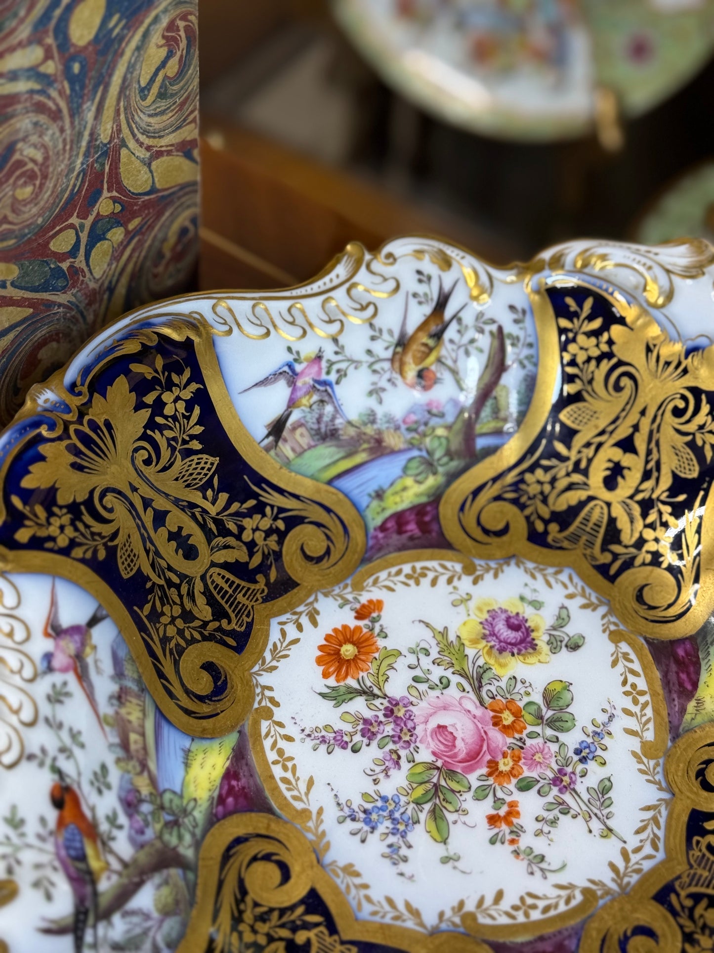 Old Paris (Samson) “Chelsea Bird” Porcelain Bowl – Hand Painted with Cobalt & Raised Gilt, 19th Century, 10 3/4x9.5”