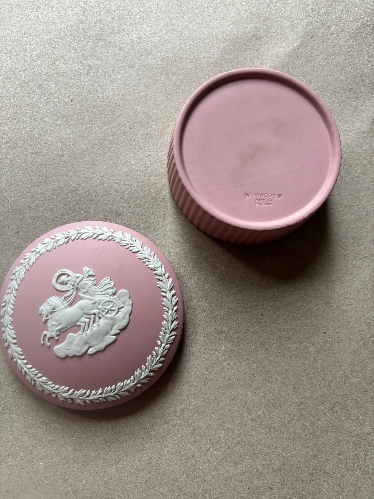 Cream pink Wedgwood ornate round box