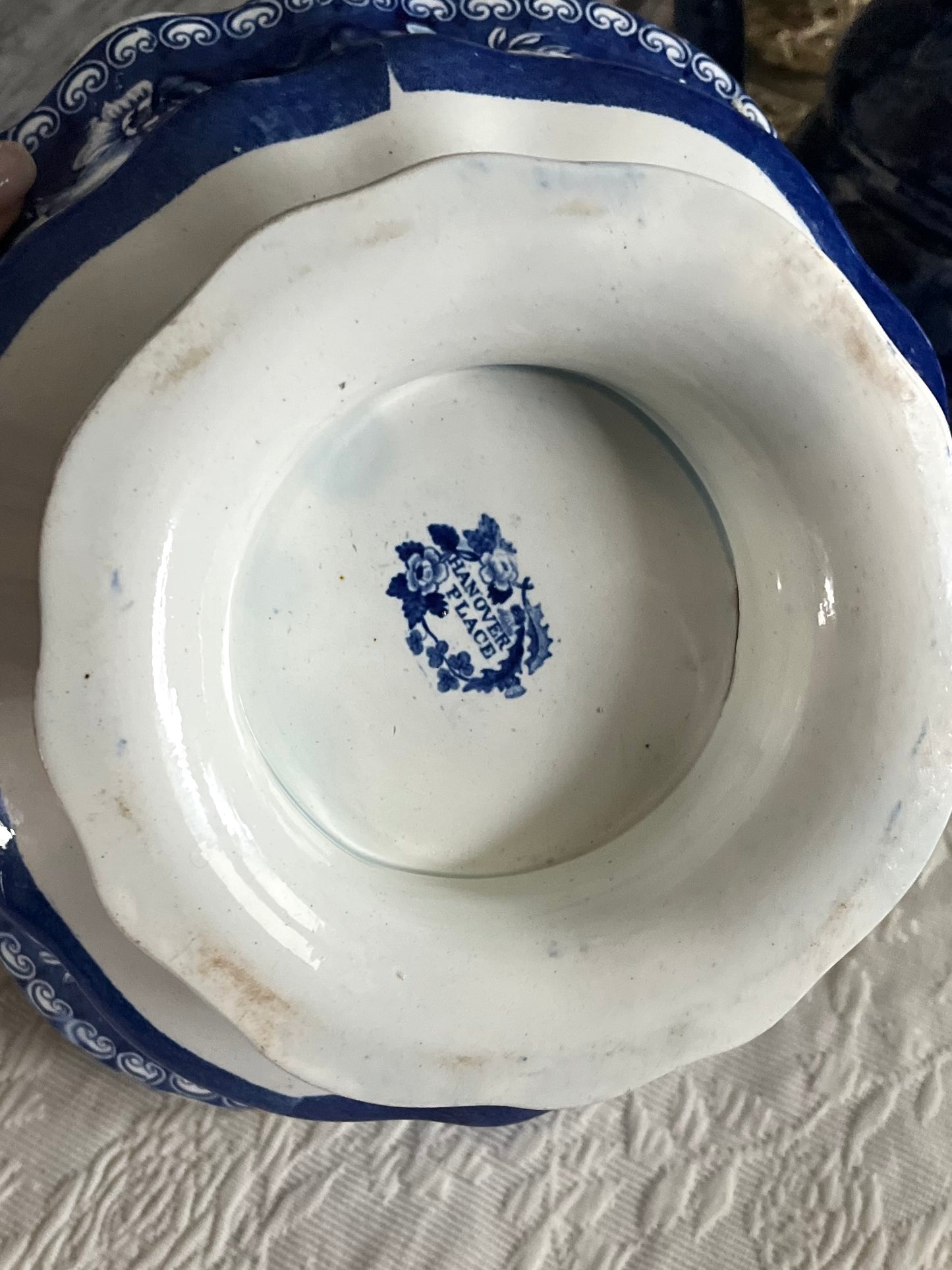 Rare Early 19th C Staffordshire Historical Blue Transferware Footed Bowl - Fruit And Flowers Border Attributed to John Hall