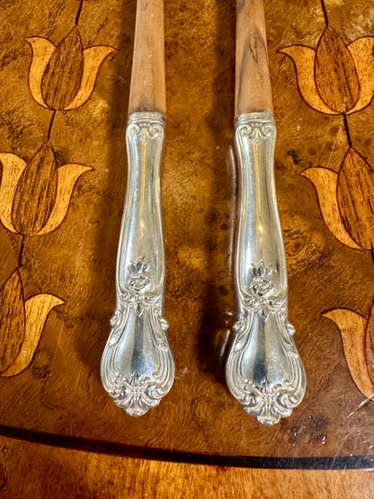Vintage Web Silver Co. Ancestry Sterling Silver & Teak Salad Servers | c. 1950s