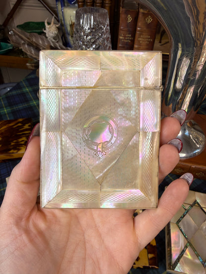 Antique Mother-of-Pearl Calling Card & Credit Card Case | Engraved Cartouche | 3” × 4”
