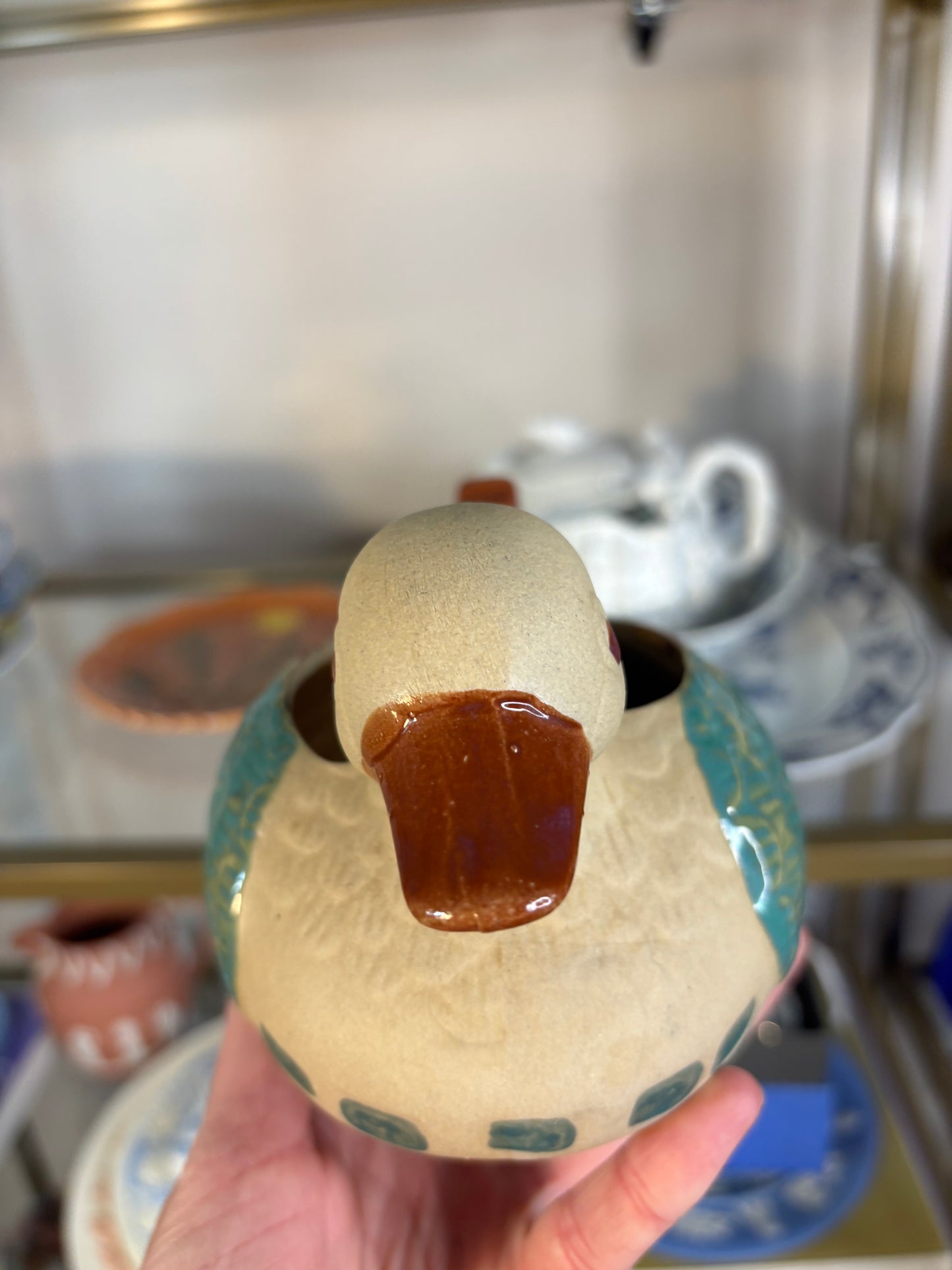 Lovely pottery duck planter!