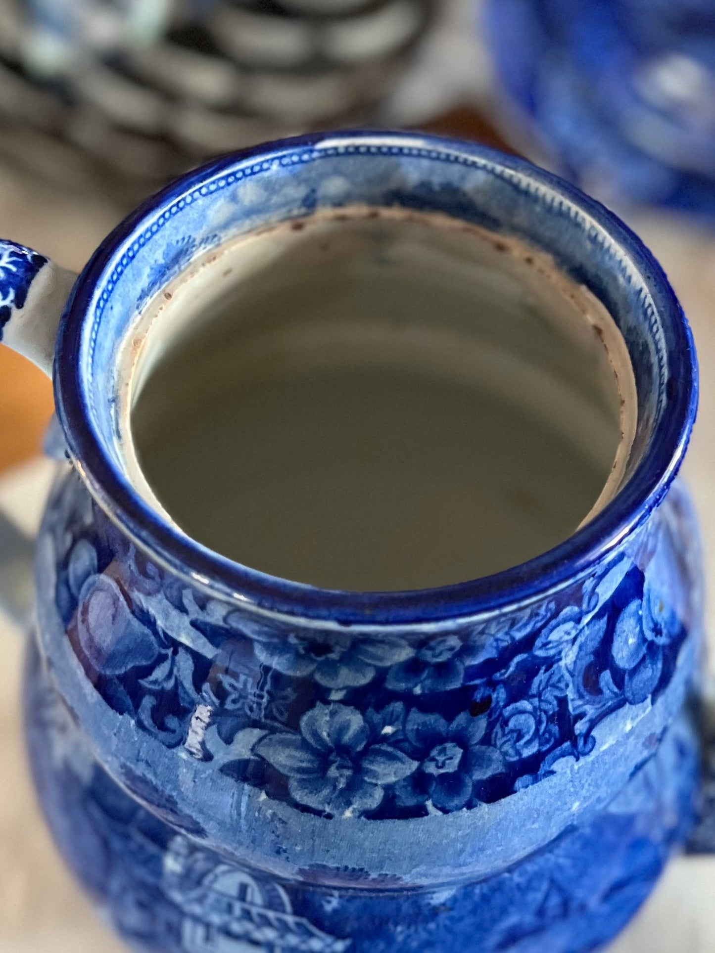 RESERVED - CGHOLL - Live 08/04 Early Historical Blue Transferware Coffee Pot Collectible Rare Double Transfer - Estate Collection