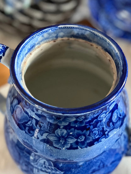 RESERVED - CGHOLL - Live 08/04 Early Historical Blue Transferware Coffee Pot Collectible Rare Double Transfer - Estate Collection