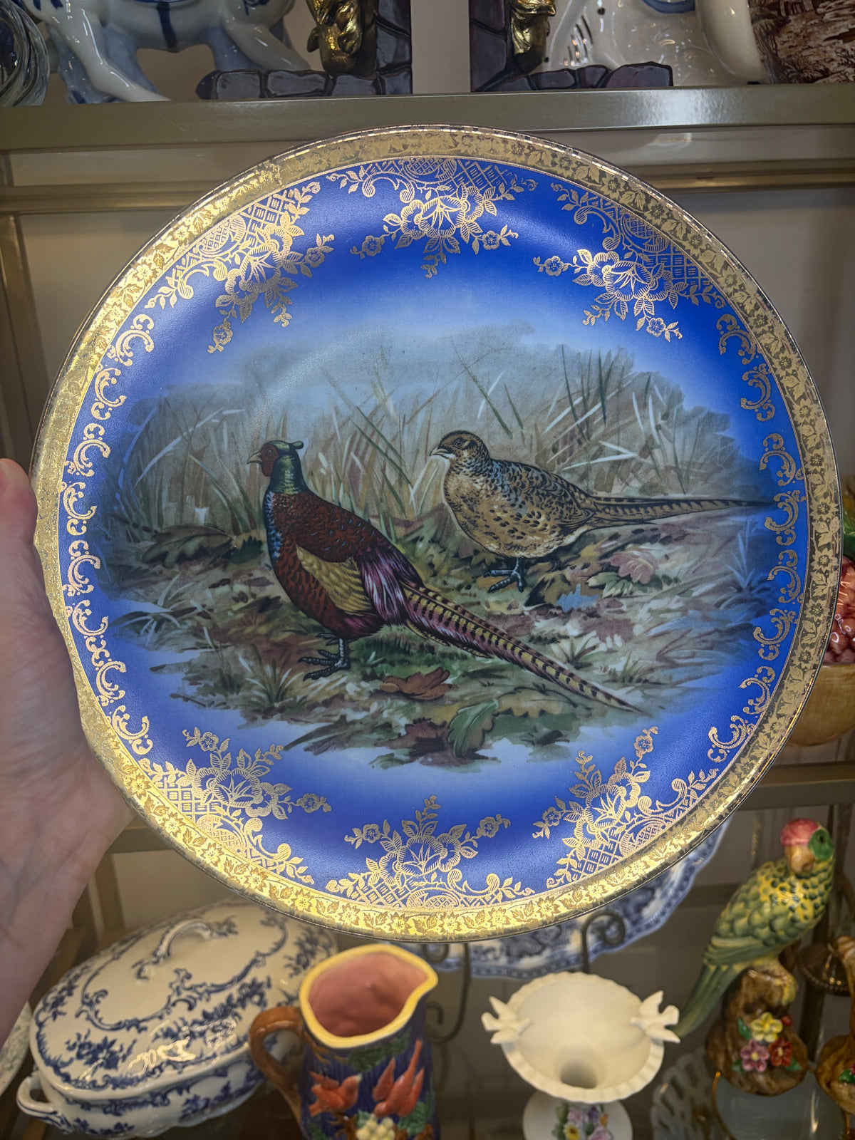 Lovely Bavaria pheasants platter with gold rim!