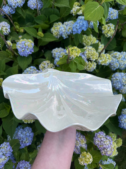 Vintage Hand-made Signed Iridescent Pottery Shell