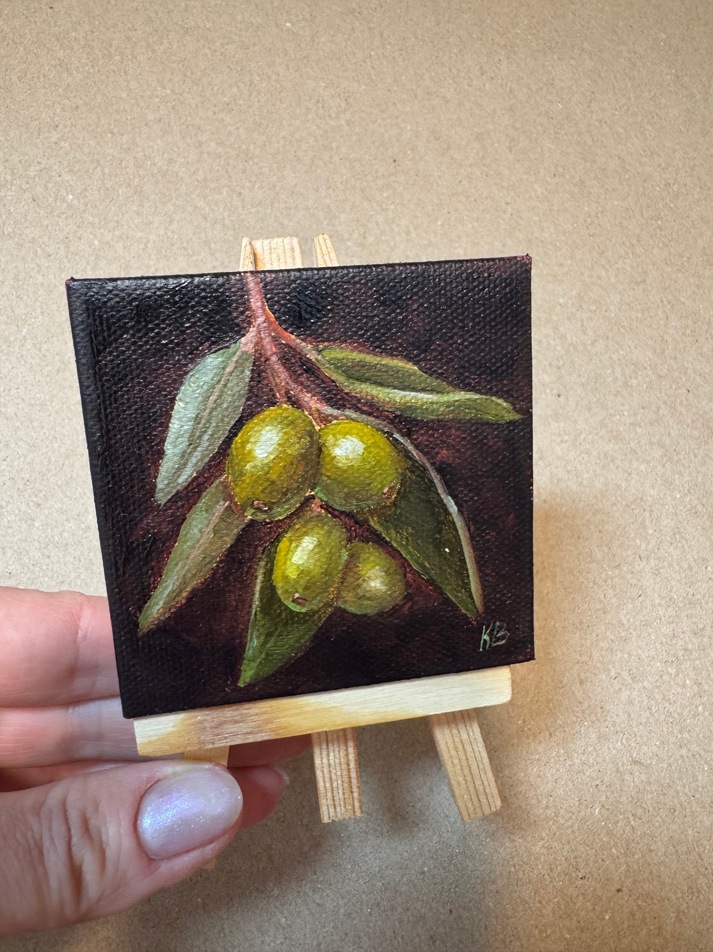 Live 06/19 mini art olives original oil paintings on stretched canvas 3x3”