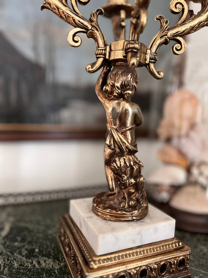 Chateau Style Gilt Cherub Candelabra - 4 Arms With Marble Plinth