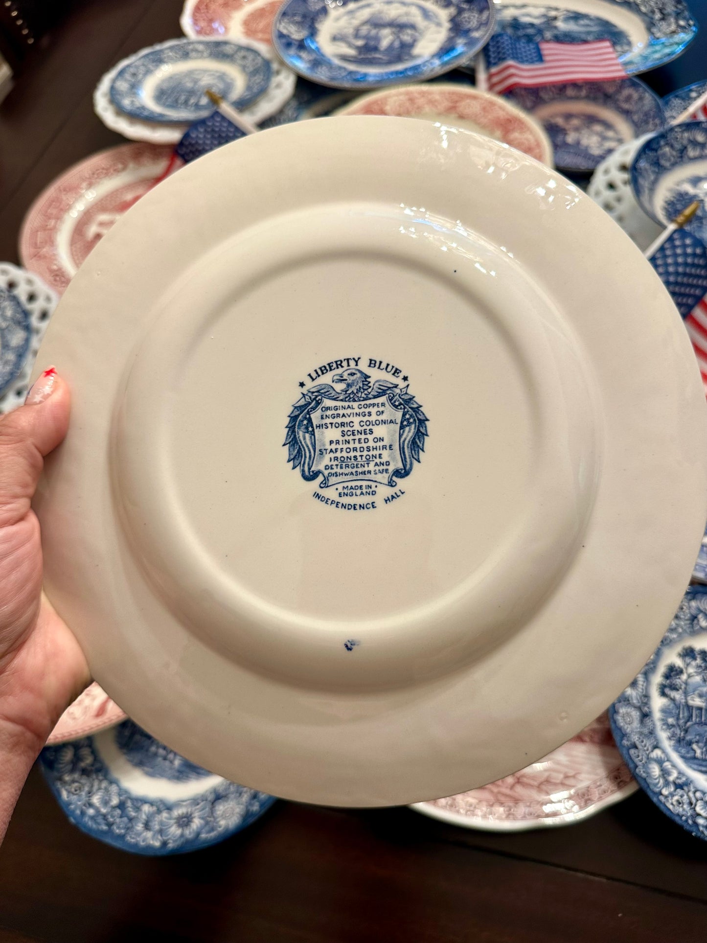 Vintage Liberty Blue “Independence Hall” Dinner Plate | Enoch Wedgwood | Bicentennial Transferware
