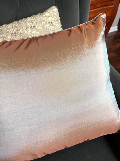 Fantastic Pair Of New Custom Designer Silk Fabric Basketweave And Trim Pillows/Zipper And Insert