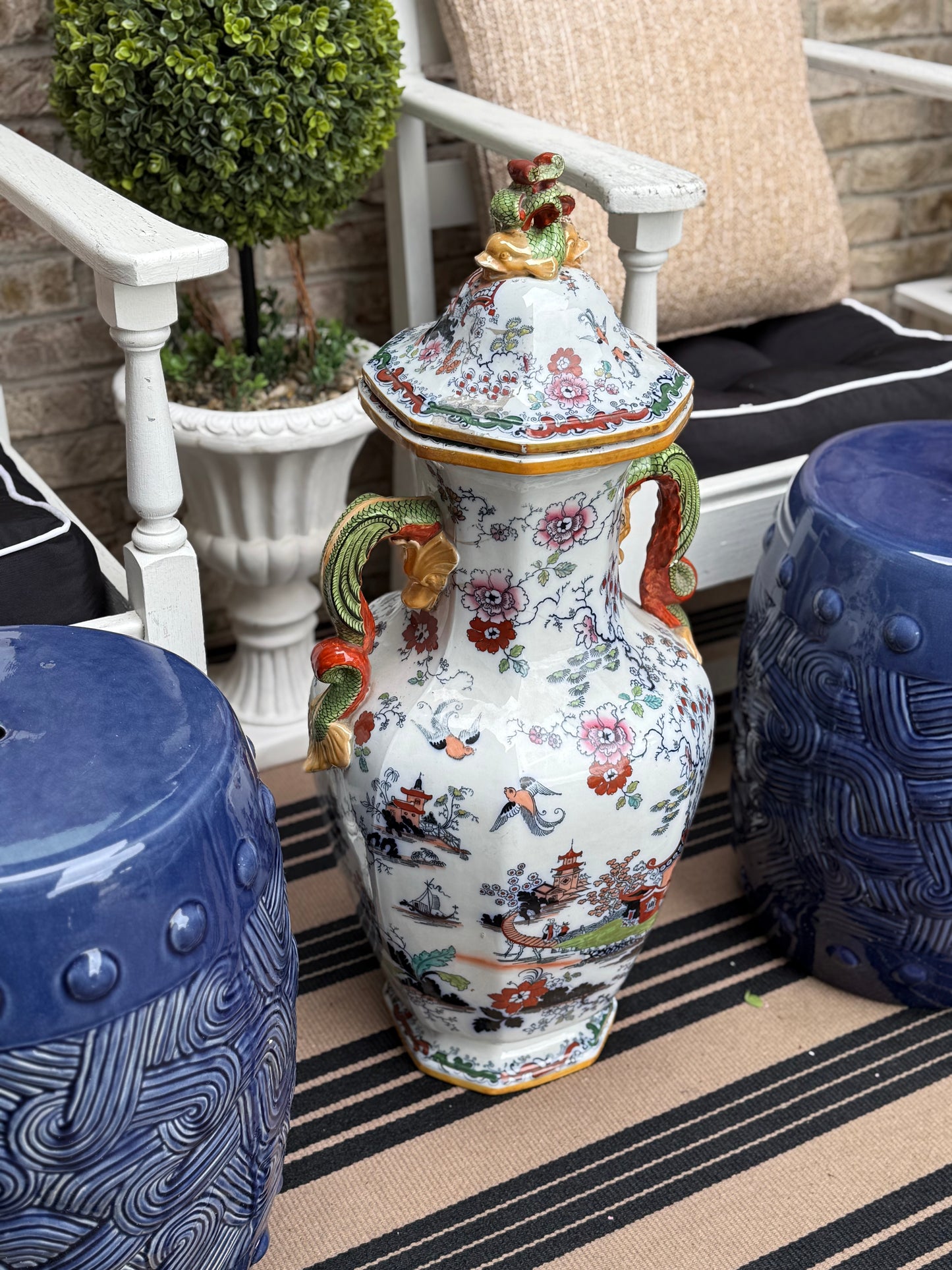 Antique 19c. Masons Single XLarge Urn, 31” Tall: excellent!!