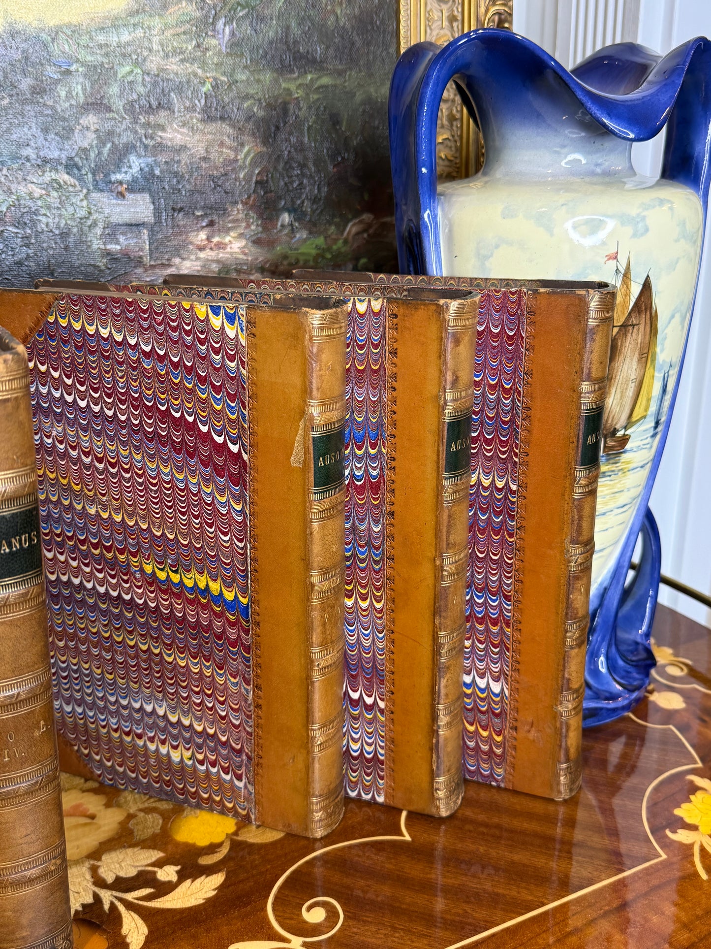 Antique Early 19th Century Latin Classical Library Book Collection, Set of 7 | Full Leather & Marbled Bindings | 1821–1823
