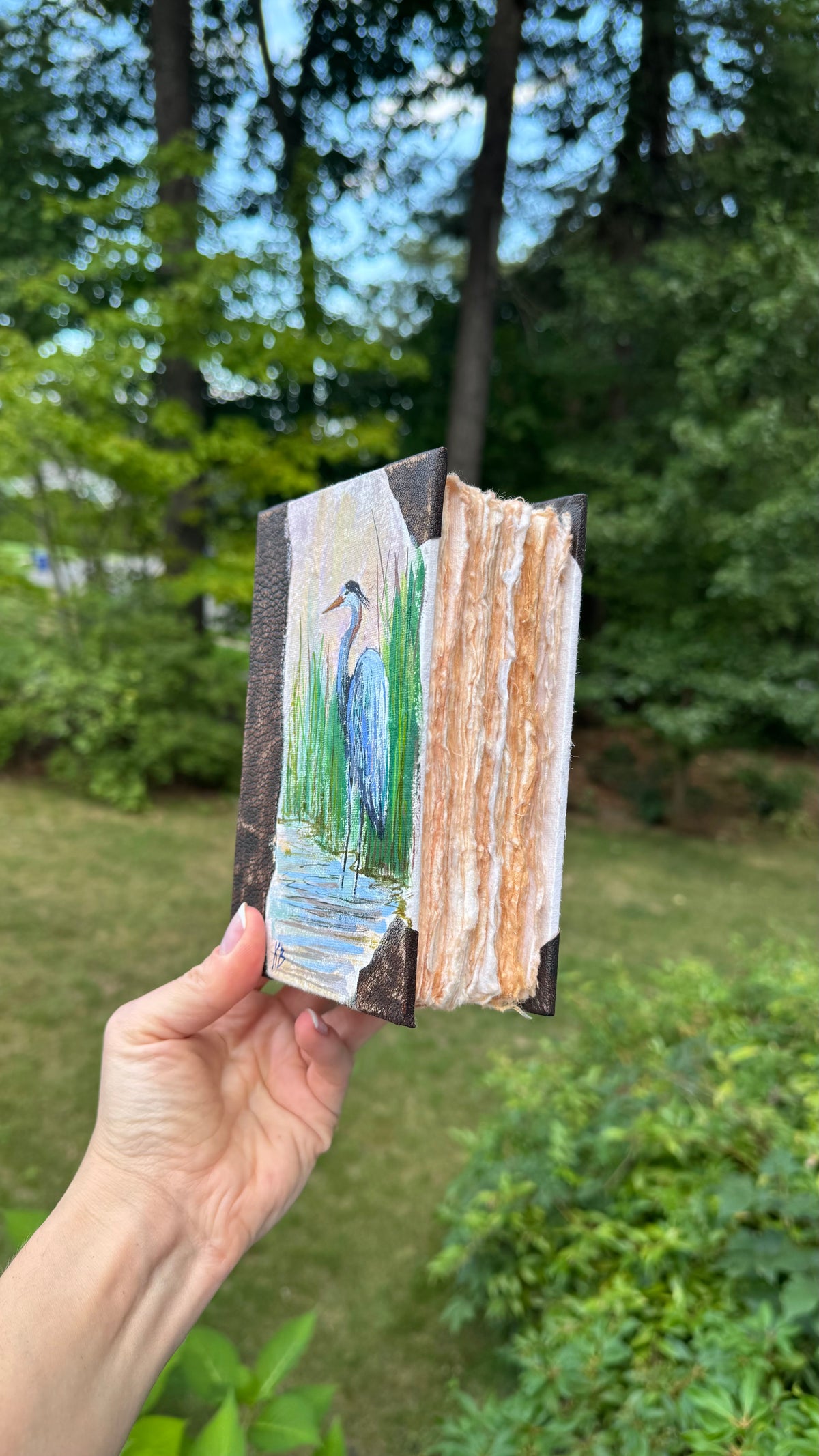 Reserved SOLO LIVE Small handmade original art journal with crane