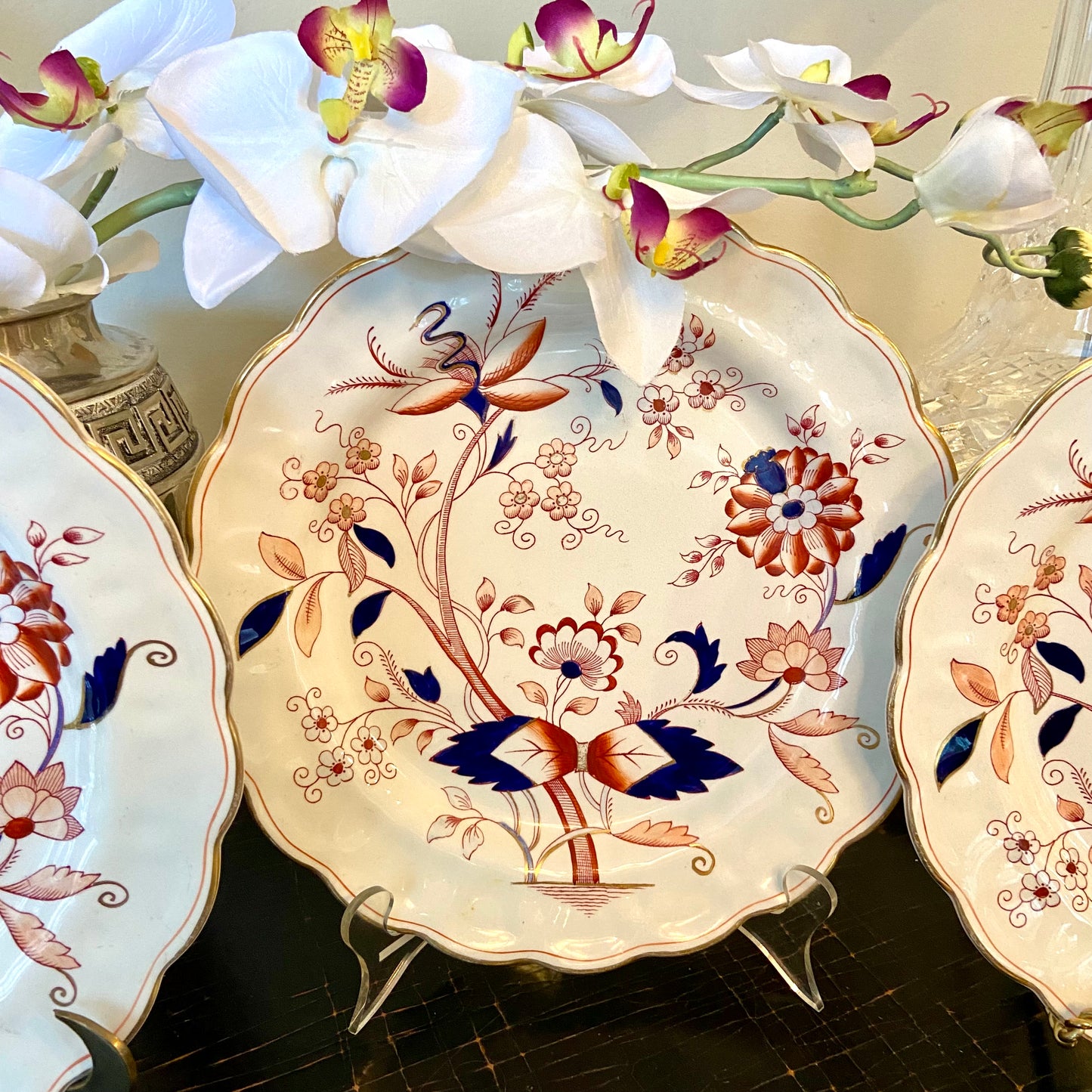 STUNNING - BOOTHS "FREIAN” China set of 3 Dinner Imari floral blue and white plates