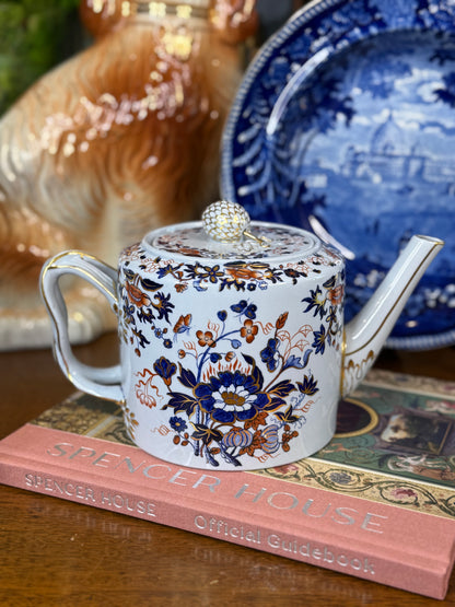 Antique Copeland Spode New Stone Imari Teapot | Pattern Y2695 | England | Blue, Iron Red & Gilt | 9”