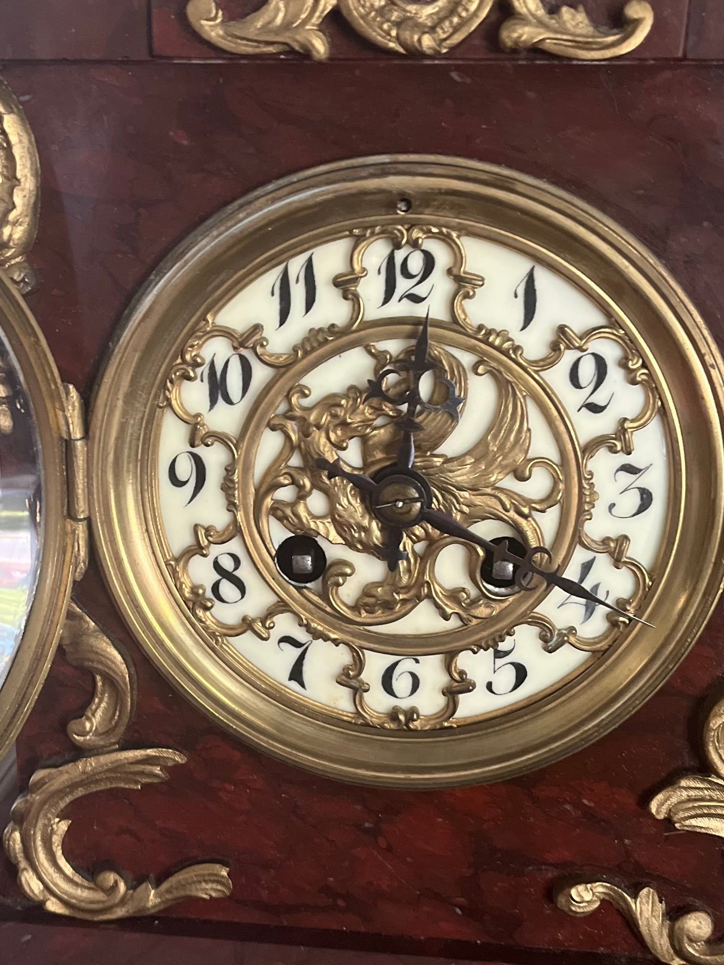 Exceptional Antique Rococo S. Marti France Rouge Griotte Marble And Bronze Ormulu Mantle Clock Circa 1860-1870