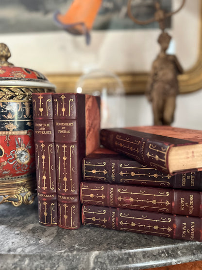 Handsome Antique Set Of 6 Full Leather Marbled/Gilded Edge Books - Author Frances Parkman Circa 1901
