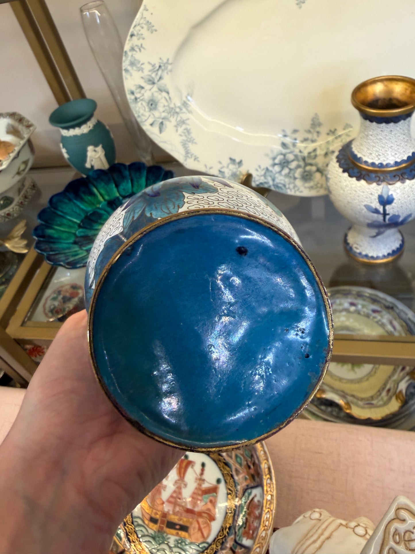 Beautiful cloisonné blue and white floral vases pair!