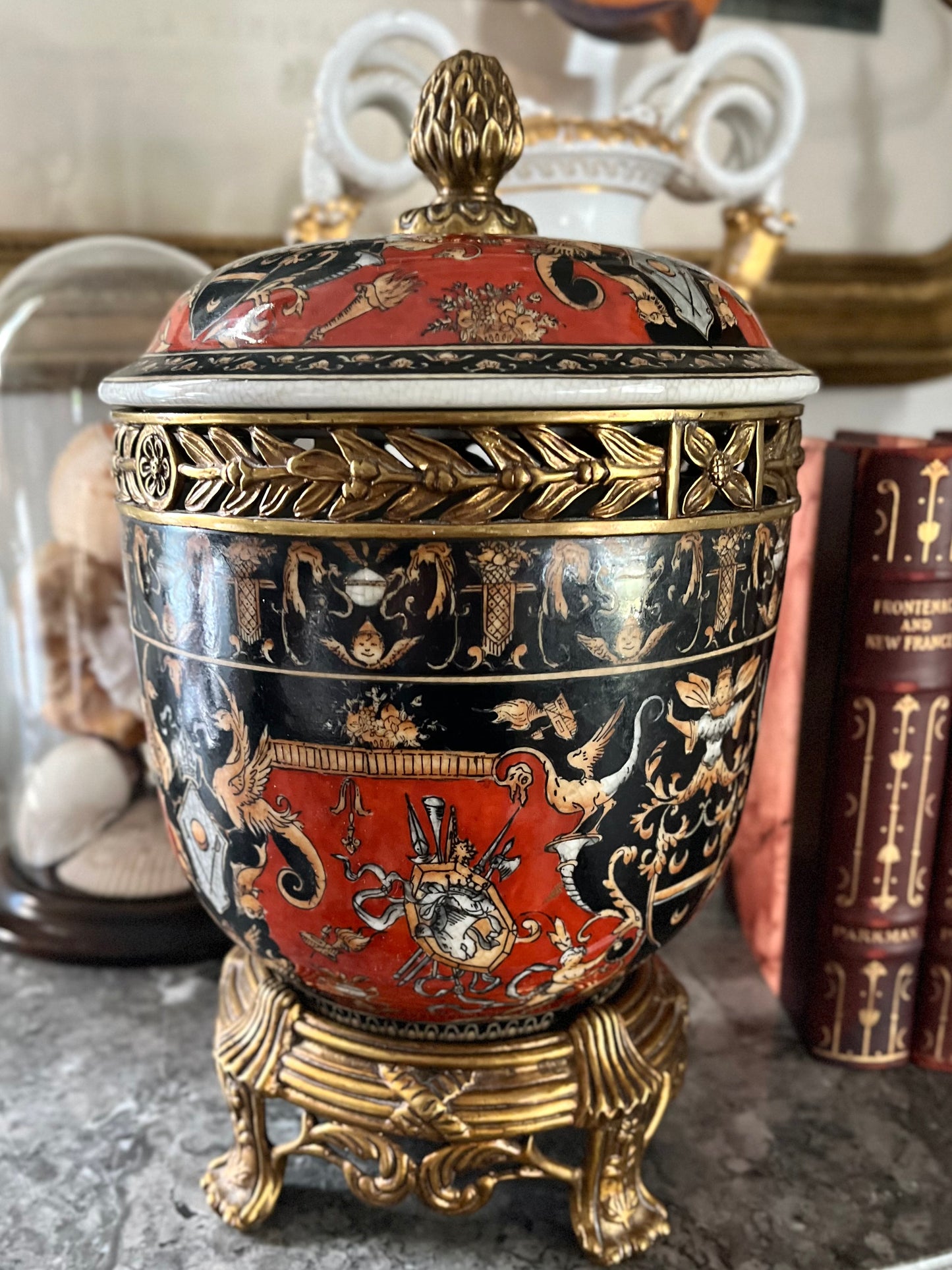 ⚜️Reserved Live 09/08 United Wilson Chinoiserie Lidded Pot With Original Stand