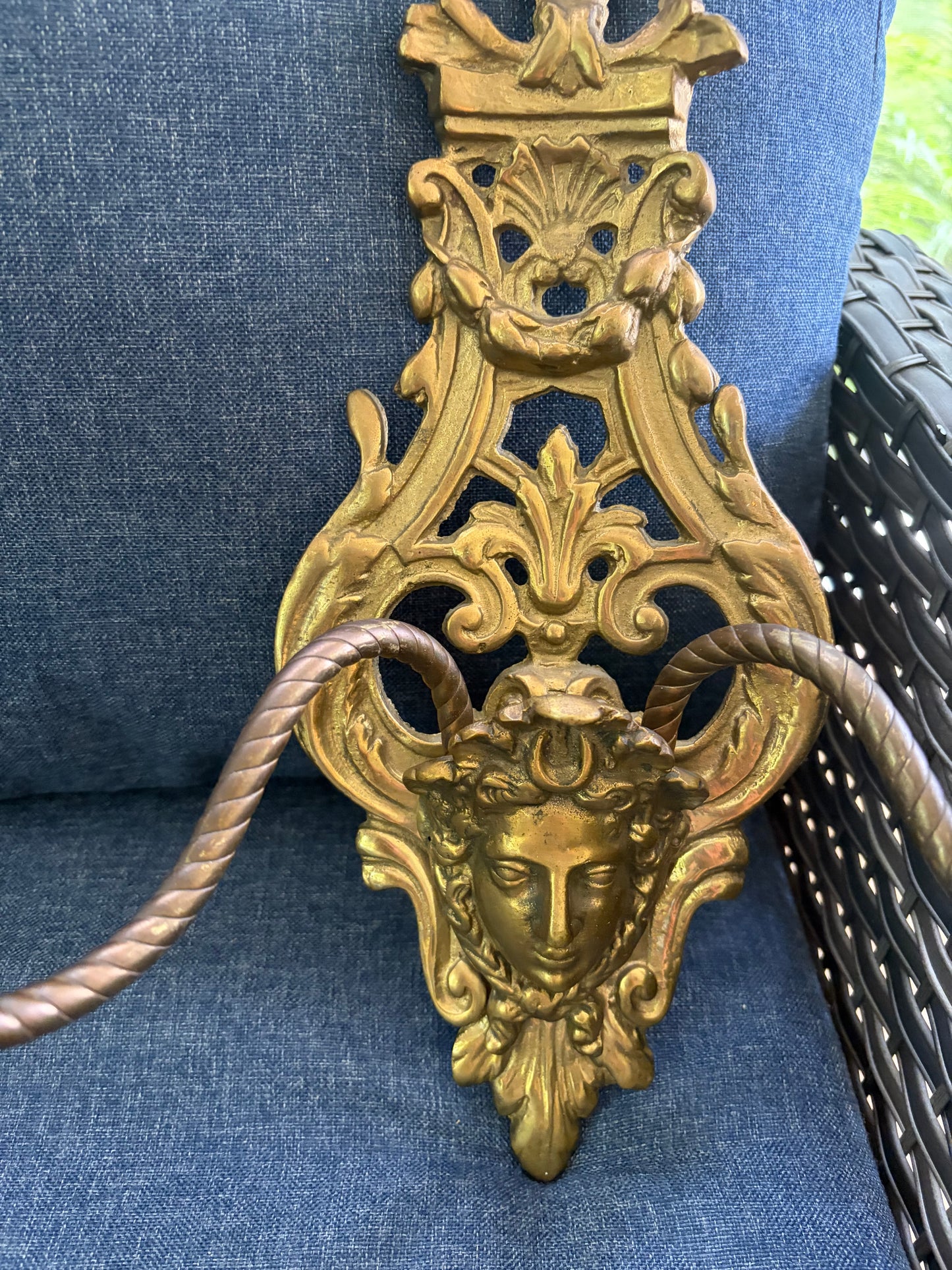 Antique Victorian Figural Brass Wall Sconces with two arms pair!