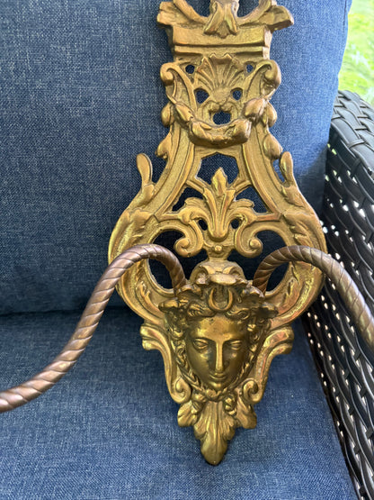 Antique Victorian Figural Brass Wall Sconces with two arms pair!