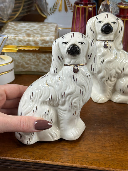 Antique Staffordshire White Copper Lustre Dog Pair | 5.5” Tall | England