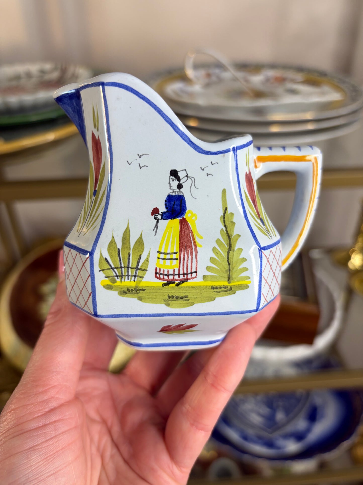 Lovely Quimper Pottery Mistral Blue creamer!