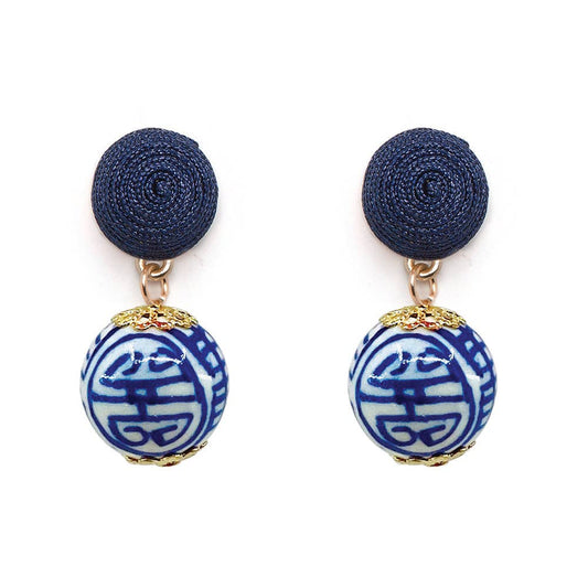 Thread Earrings -  Blue white & Navy