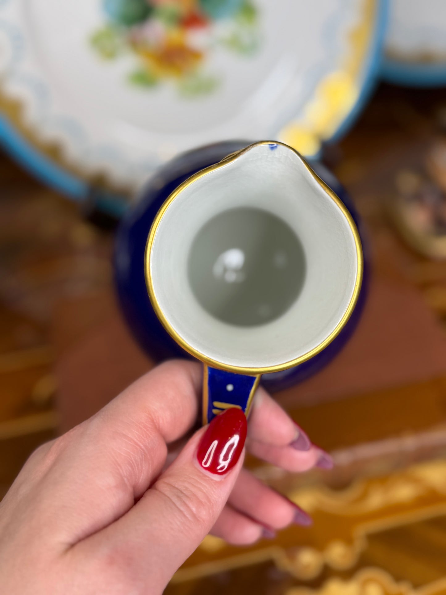 Wedgwood Doric-Shape Pitcher, c. 1861 – Cobalt Blue Earthenware, 6.5” Tall