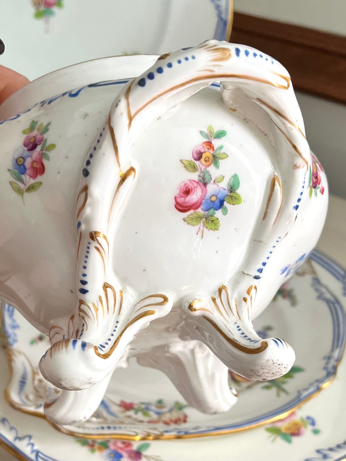 Live 09/20 Beautiful Antique French Old Paris Porcelain Five-Piece Sauce Tureen & Plate Set, c.1830–1850