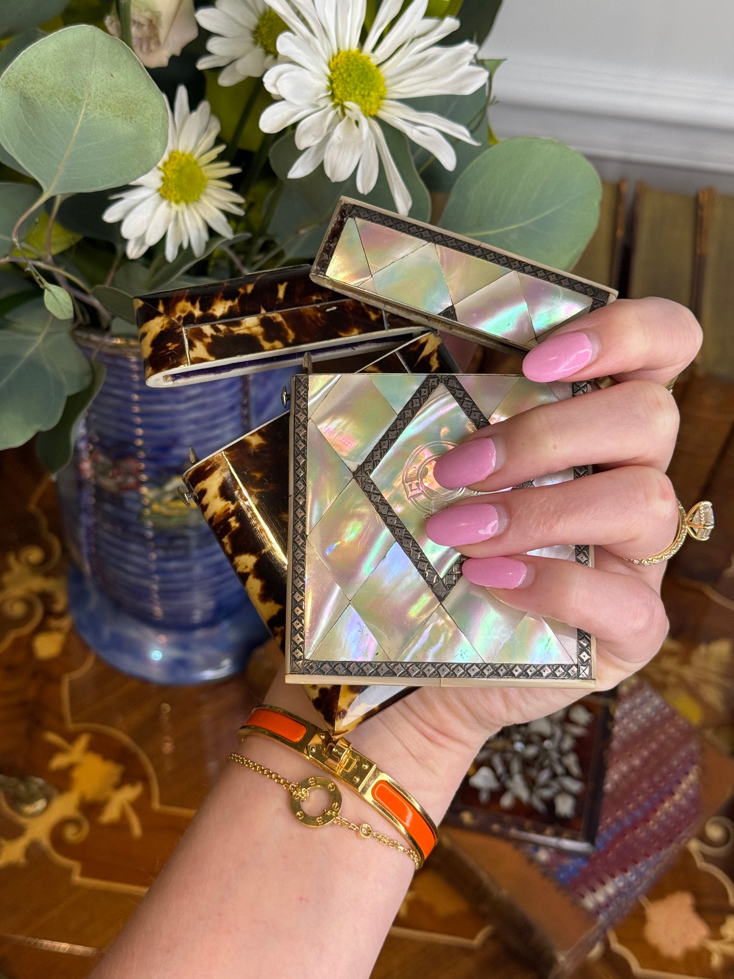 Antique Mother-of-Pearl & Sterling Silver Calling Card Case, c. 1820–1840