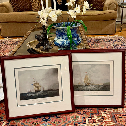 Rare Set of 2 custom antique engraving artwork "OUTWARD & HOMEWARD BOUND" by S. Walters