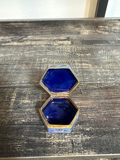 RESERVED - kmkborkey - Vintage Blue Porcelain Petit Point Floral Trinket Box