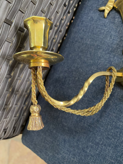 Lovely brass bow sconces with rope and tassel designs pair!
