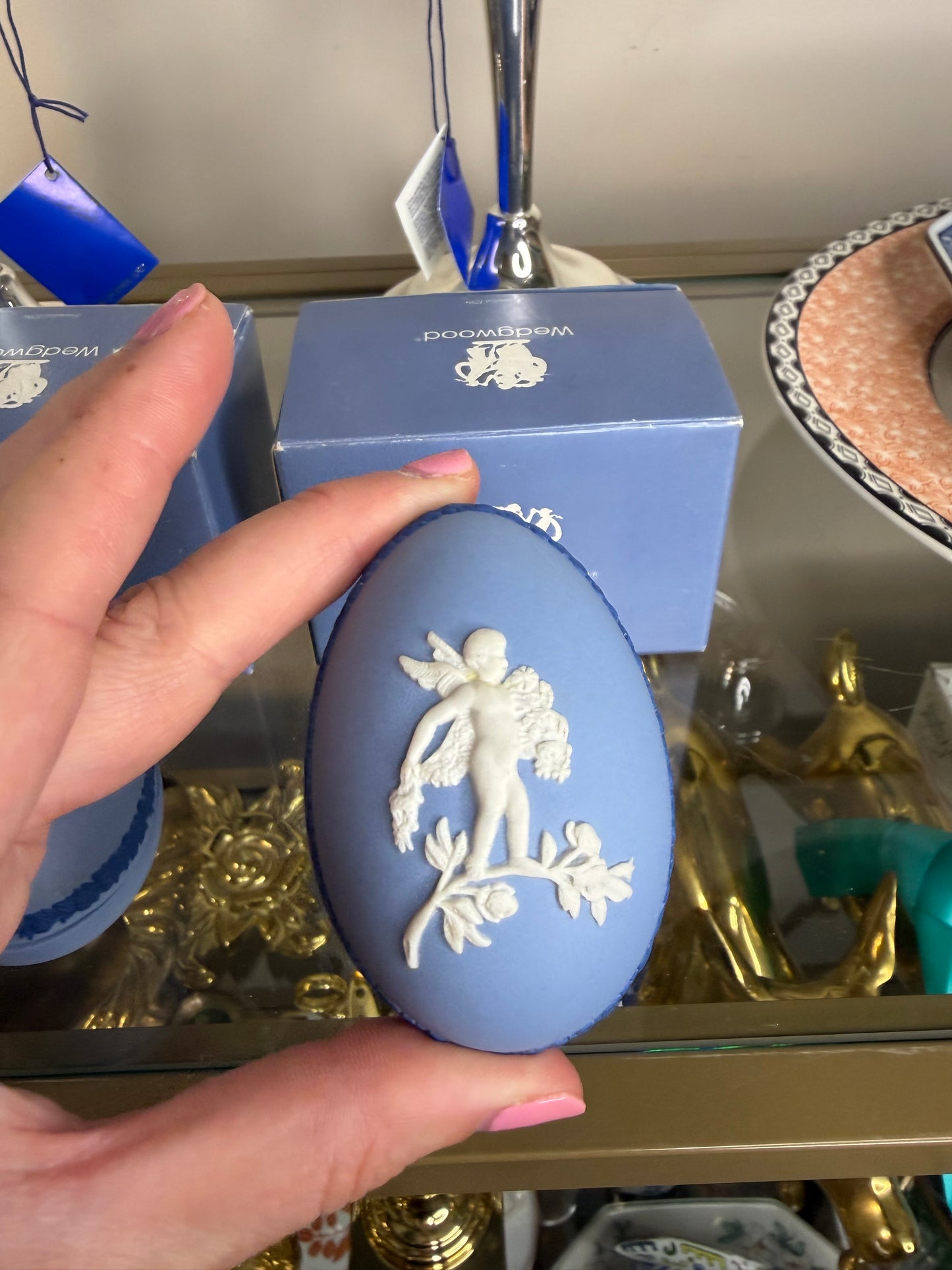 Lovely Wedgwood cherub egg trinket boxes! Two available; sold separately!