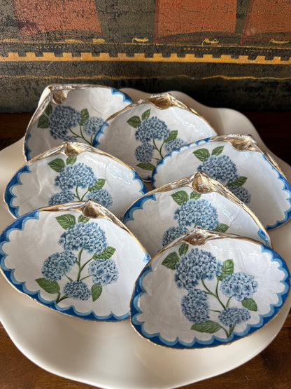 Hand-made Cape Cod Large 5-6” shells with hydrangeas and hand-painted border