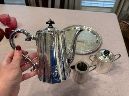 Stunning Barker Ellis three piece tea set! Includes pitcher, creamer, and sugar!