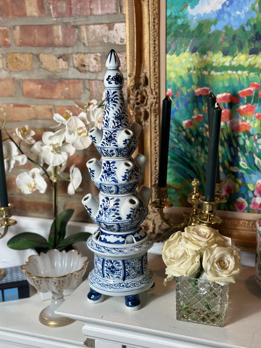 NEW - Stunning Blue & White Floral, 22" Tall Tulipiere Vase