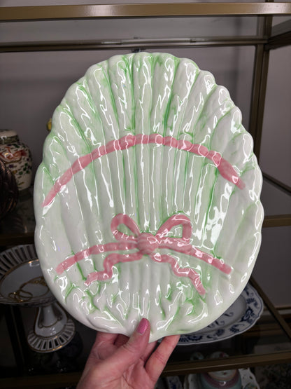 Lovely asparagus platter with pink bow and scalloped edges!