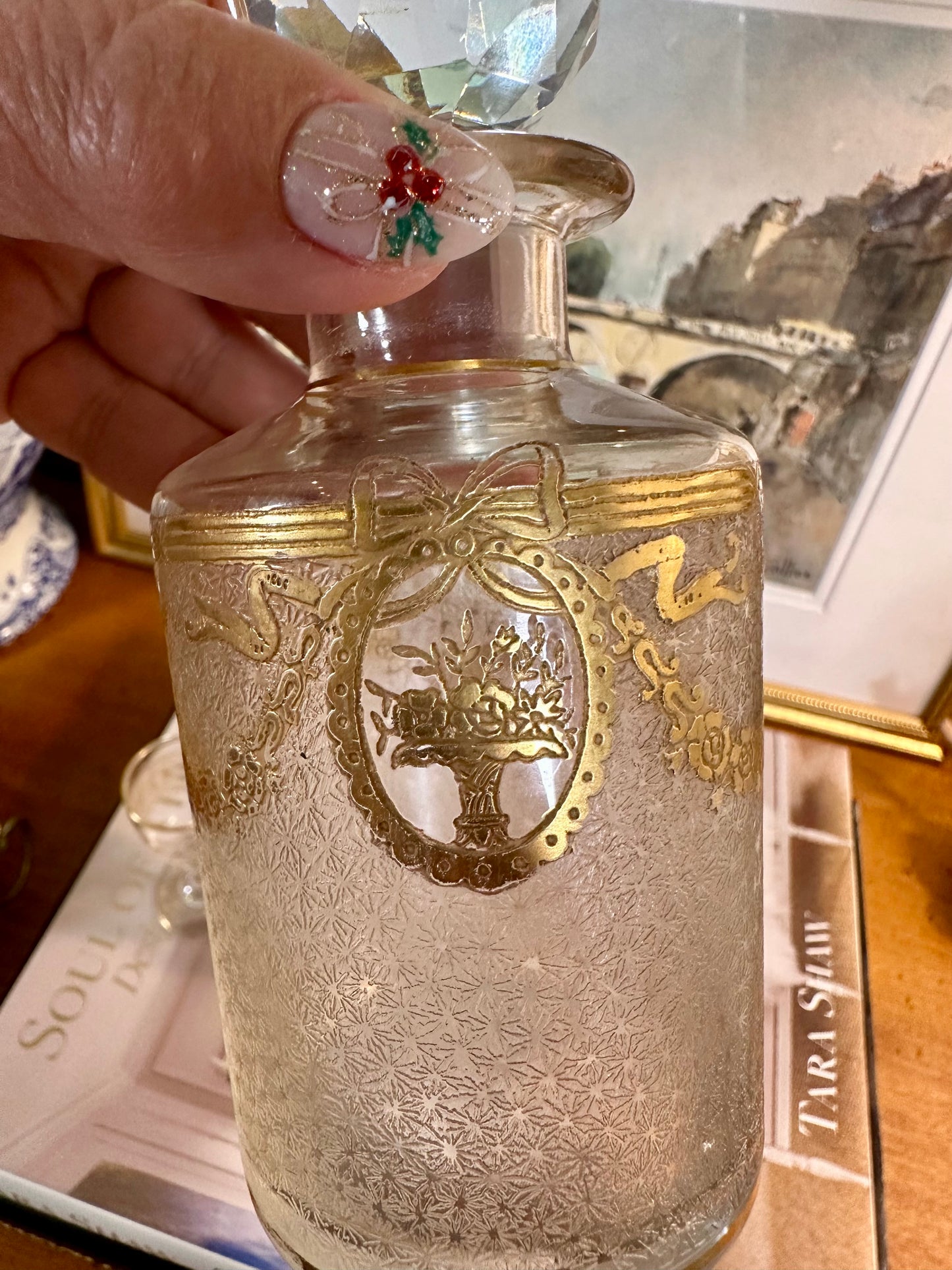 Antique St Louis Crystal Perfume Bottle Decanter & Cordial Glasses