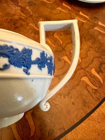 Antique Wedgwood Smear-Glazed Stoneware Egyptian Revival Creamer with Lavender Sprigged Grapes, c 1820-1840